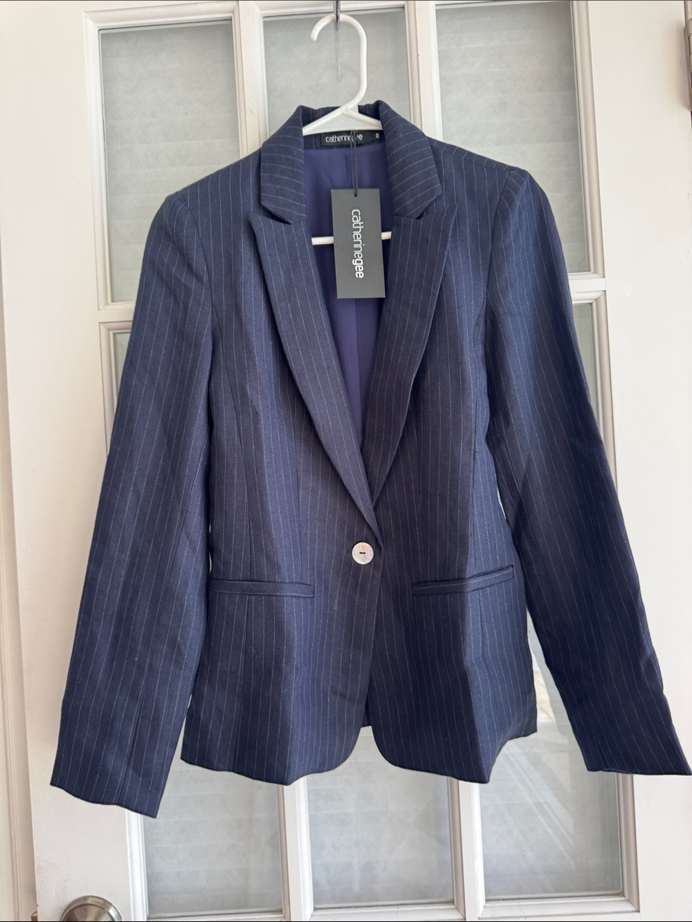Catherinegee Blazer Navy Pinstripe Single-Button Blazer NWT XS